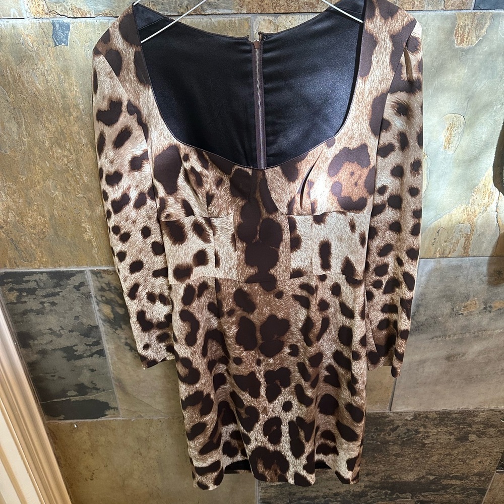 Dolce & Gabbana Brown and Tan Bodycon Dress with Sweetheart Neckline